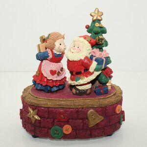 Santa And Mrs.Claus Tree And Presents Rectangular Resin Music Box "Jingle Bells"